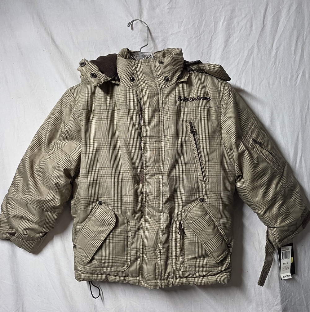 VTG BOYS ECKO UNLTD BROWN/KHAKI PLAID LONG SLEEVE FULL ZIP JACKET SIZE 5 NWT